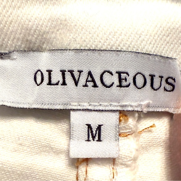 Olivaceous - White Denim Mini Skirt Raw Hem Contrast Stitch Medium - Picture 2 of 12